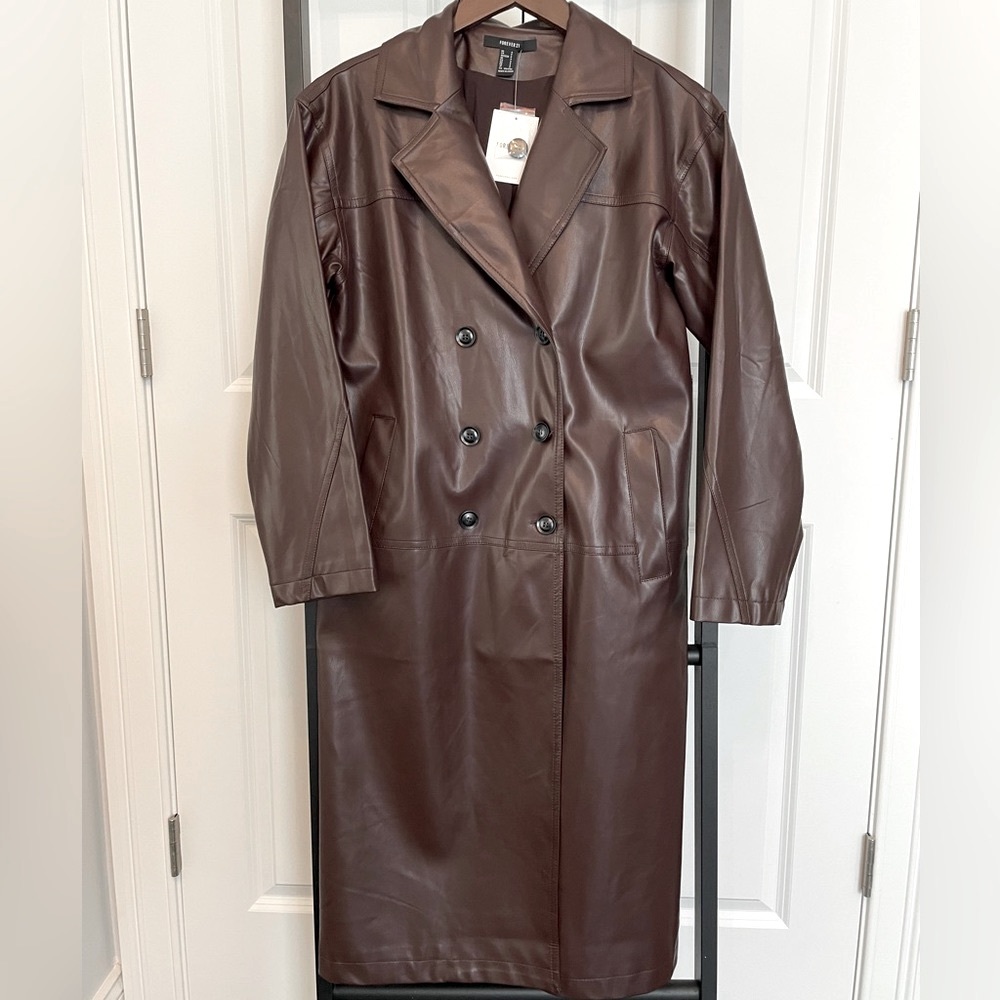 Faux Leather Double-Breasted Coat Forever 21 SMALL